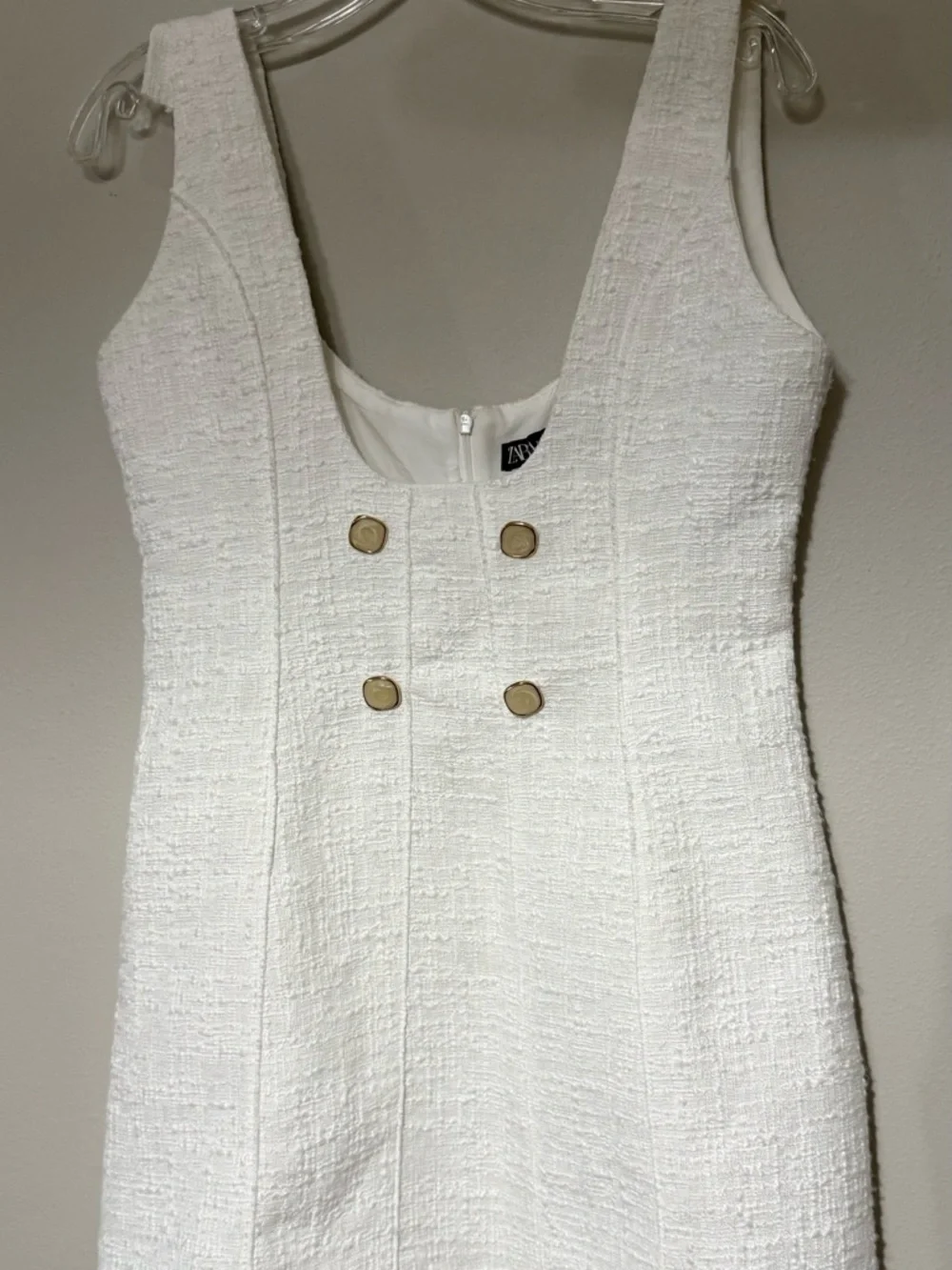 White Zara Textured Jewel Buttoned Pinafore Dress in size Medium - Picture 4 of 5